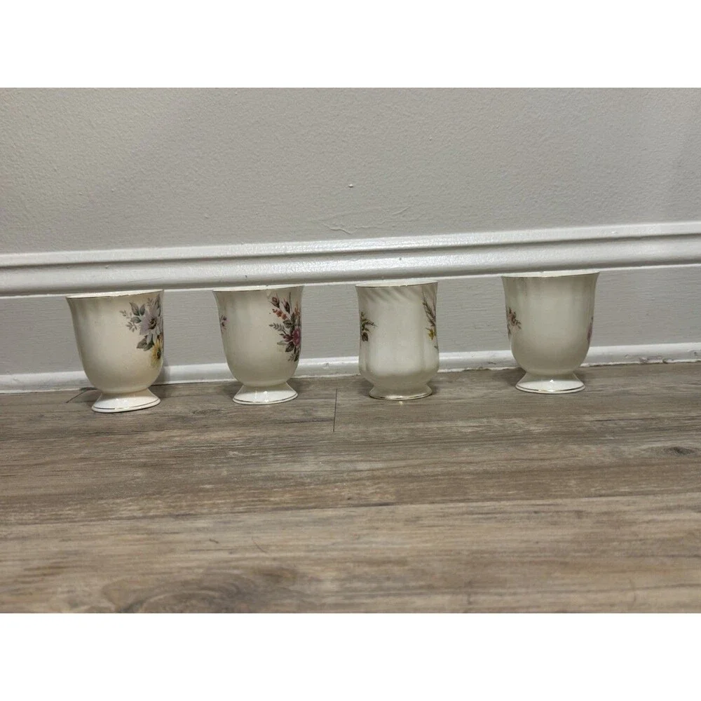 Vintage Set Of 4- Kings Court Coffee Cup Flower Mugs- India Fine Bone China